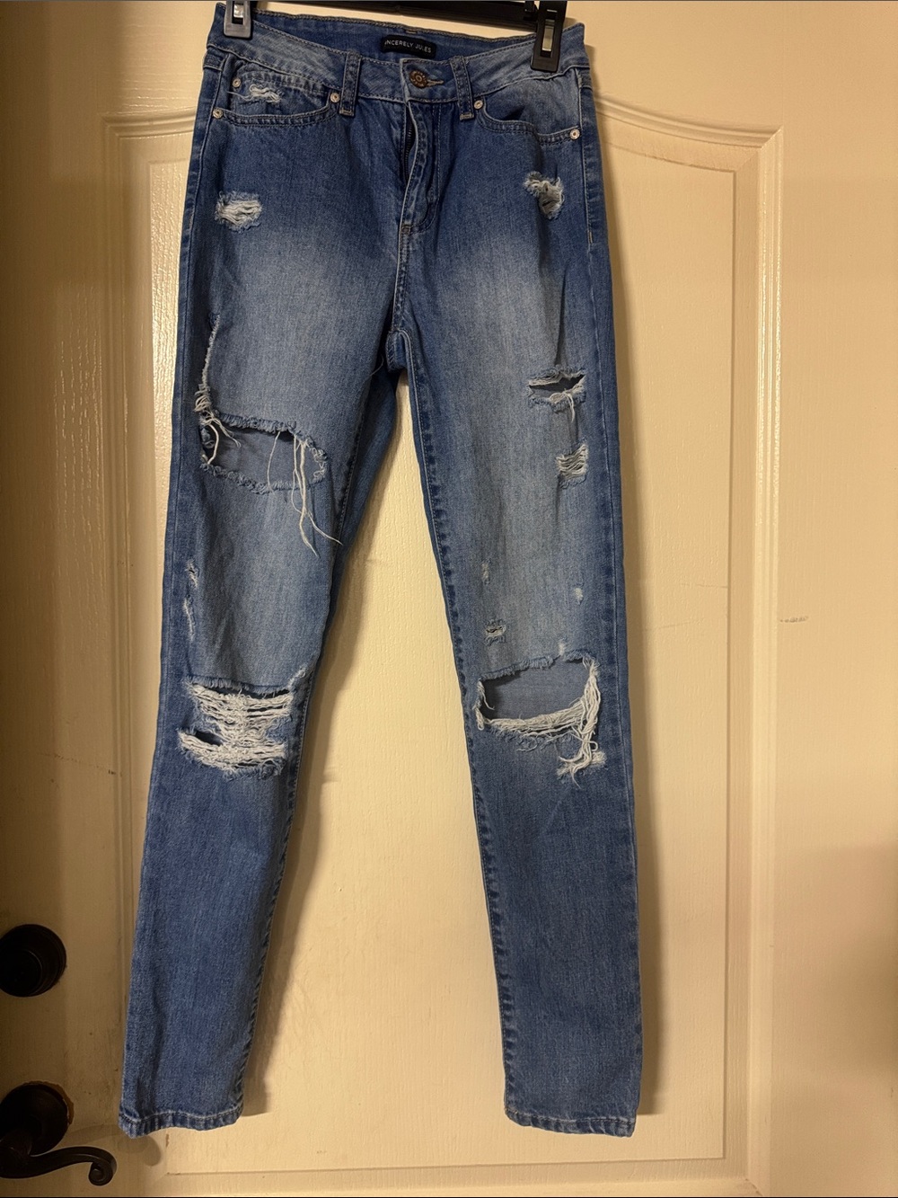 Sincerely Jules Ripped Medium Blue Skinny Jeans